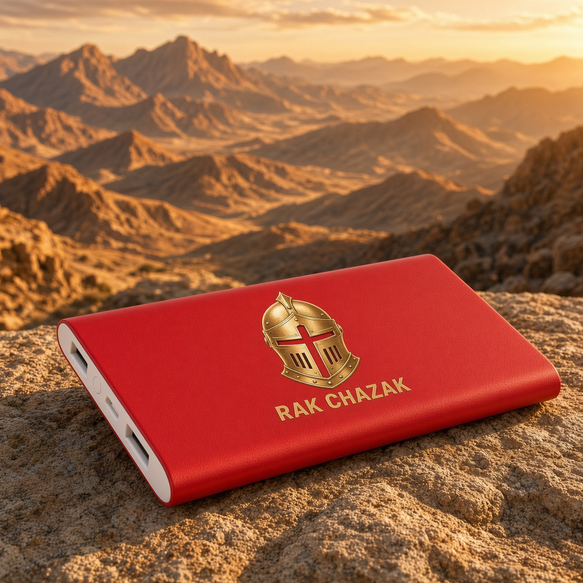 Rak Chazak Red 8000MAH Power Bank & Wireless Anodized Aluminum Charger with Power Cord