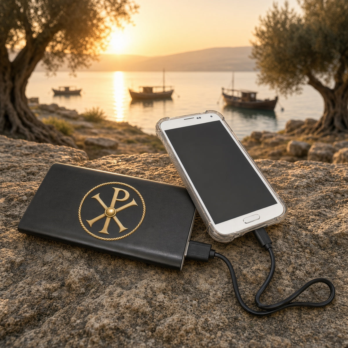 Christos Black 8000MAH Power Bank & Wireless Anodized Aluminum Charger w/USB Power Cord